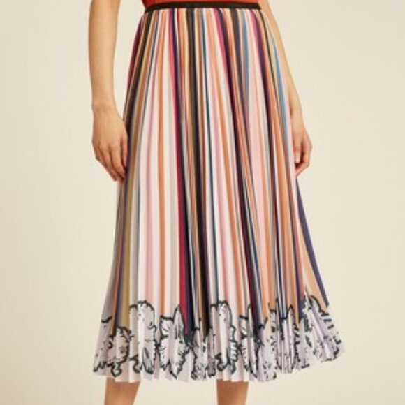 Paul Smith ! Women's Multi Stripe Pleated Skirt With Floral Hem (EU/46) - Picture 1 of 11